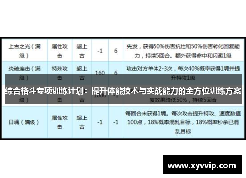 综合格斗专项训练计划：提升体能技术与实战能力的全方位训练方案